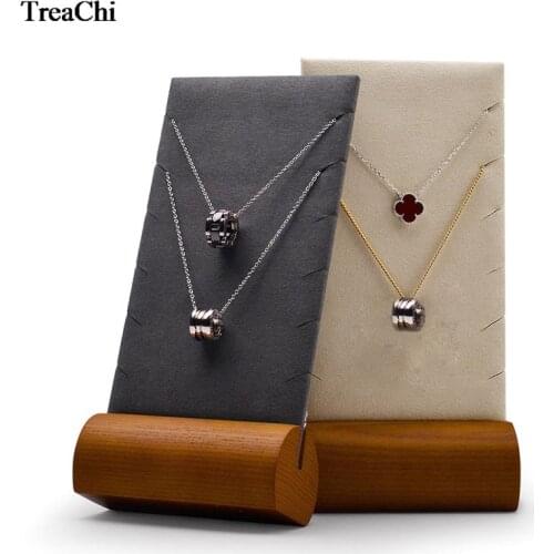 New Beige & Gray Necklace Display Stand Pendant Holder Shelf Solid Wood with Microfiber Jewelry Dispaly Organizer Showcase