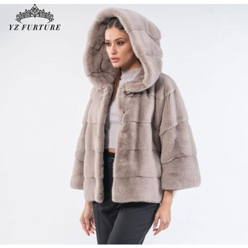 2021 New Arrival Natural 100% Real Mink Fur Coat Woman Winter Thick Warm Regualr With hat Outerwear Fashion Essential Overdress