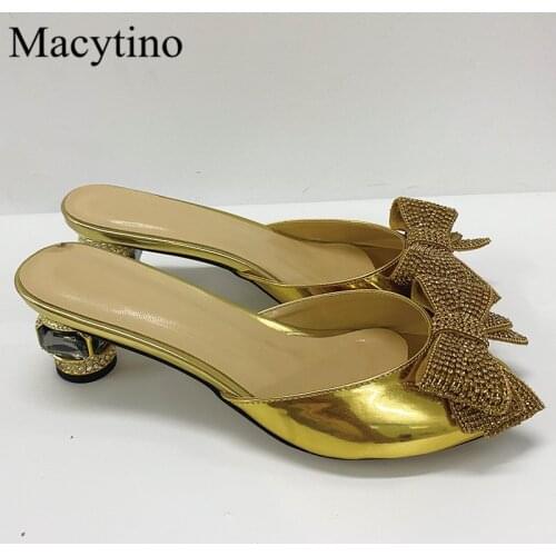 New style bowknot rhinestone ladies strange heel high heels flower round toe glass heel fashion party high heel slippers