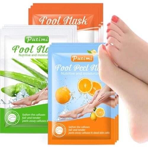 Hot PUTIMI 1Pair Exfoliating Foot Mask Feet Peeling Mask Spa Socks Smooth Dead Skin Remover Moisturizing Whitening Foot Mask