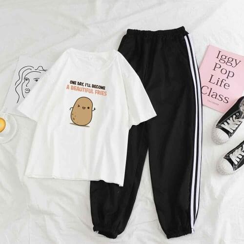 Korean Style Oversized Pajamas for Teen Girls Sleepwear Women Pajama Sets Trouser Suits for Ladies Homewear Pants + Top Set