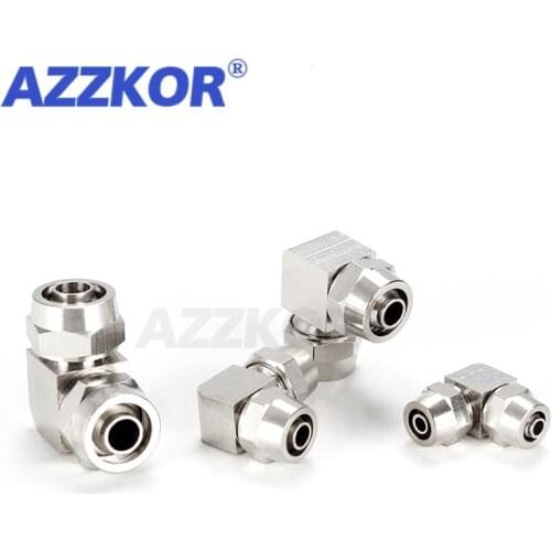 Pneumatic Connector Lock Female White Plated Double Quick Screw Right Angle Connector Pipe 2-way Joint Female Thread 6MM-16M 1pc