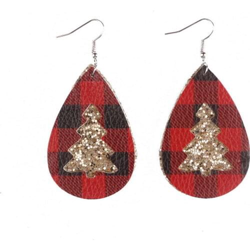 Christmas Tree Buffalo Plaid Teardrop Dangle Drop Earrings Christmas Glitter Leather Teardrop Christma Leather Earrings
