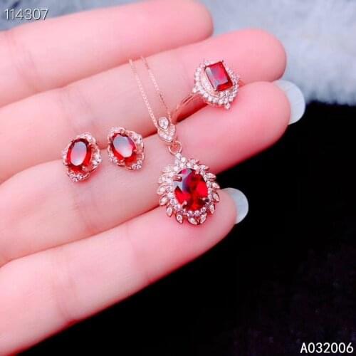 KJJEAXCMY fine jewelry 925 sterling silver natural garnet earrings ring pendant necklace popular ladies suit support testing