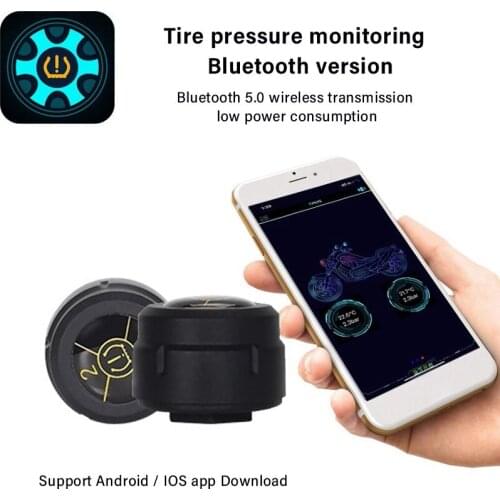 2PCS Bluetooth 5.0 Motorcycle TPMS Tire Pressure Alarm System Sensor Android/IOS Tyre Pressure Monitoring System 8.0 Bar