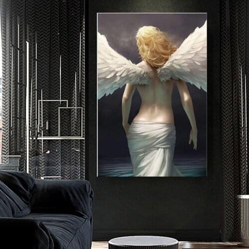 Modern Angel Girl Canvas Painting white wings Posters and Prints Quadro Wall Art Pictures for Living Room Home Decoration Cuadro