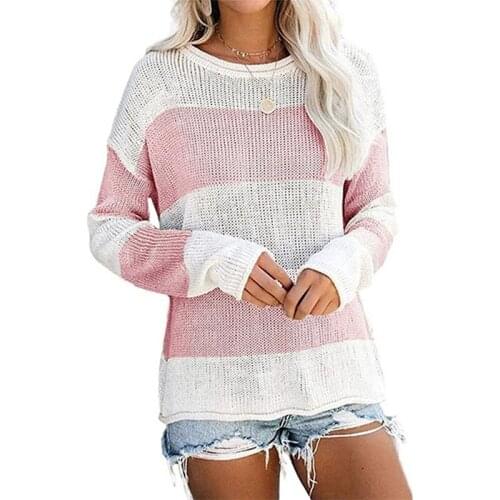 Loose Knitted Sweater Casual 2020 Autumn Winter Color Block Striped Sweater Women Jumpers Woman Long Sleeve Pullovers Sweaters