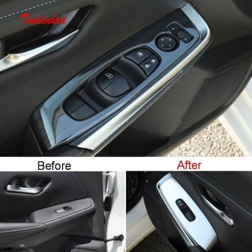 Tonlinker Interior Door Windows Control Cover sticker for NISSAN Sentra 2019 Car Styling 4 PCS Stainless steel/ABS Cover sticker