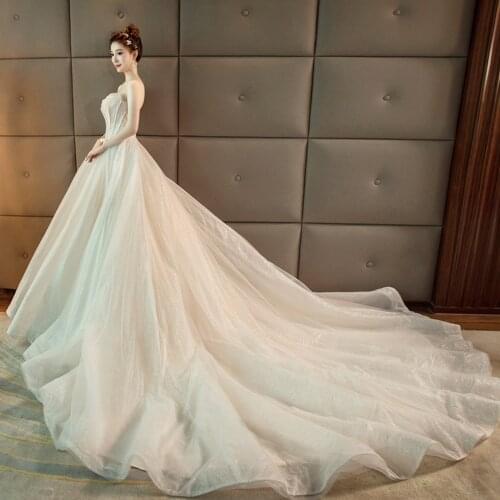 Custom Made Boho A-line Wedding Dresses Strapless Beading Bodice Luxury Gelinlik Tulle Sparkly Bride Dress Vintage Trouwjurk