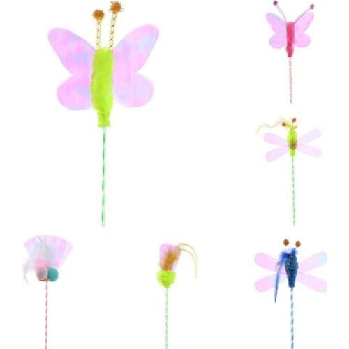 Funny Pet Cat Toys Sequin Feather Interactive Stick Fairy Butterfly Dragon Fly Puzzle Cat Toy Four Ball 6 Colors