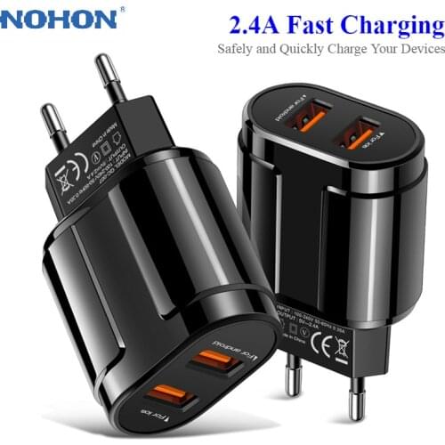 Nohon Dual USB Charger for iPhone 11 Pro Max Samsung S10 Note 10 LG Mobile Phone Fast Charging Quick Charge Travel Wall Adapter