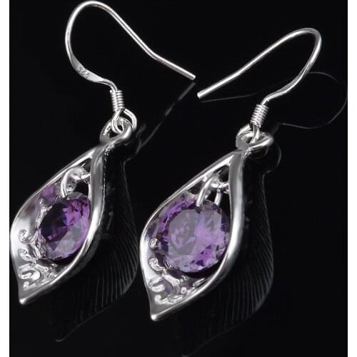 Shell Shape Drop Earrings For Women Purple Zircon Earring Earings Silver color Jewelry Earing Brincos Brinco Oorbellen