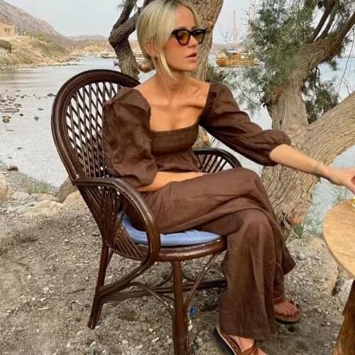 Foridol Half Sleeve Cotton Wide Leg Jumpsuits Overalls Women Square Collar Brown Autumn Elastic Jumpsuits 2021 New One Piece