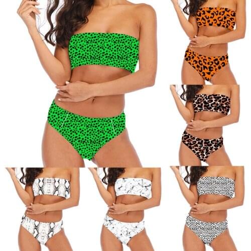Womens Sexy Bikini Set 2021 Summer New Fashion High Waist Printed Separate Swimsuit Female Brazilian Swimwear Push Up Tube Top