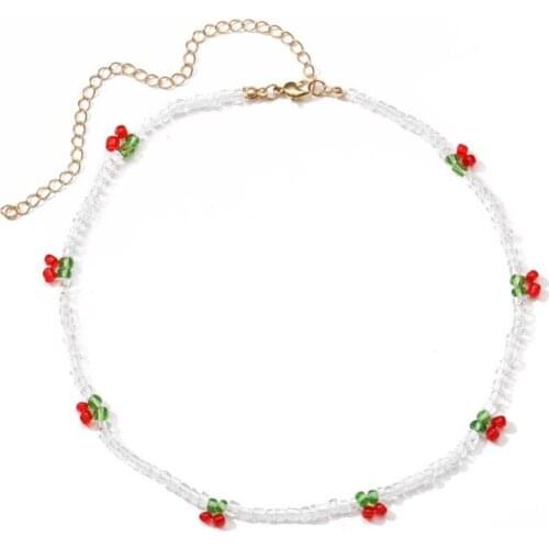 Creative Handmade Beaded Fruit Cherry Necklace Clavicle Choker Necklace for Women Simple Ethnic Style Jewelry