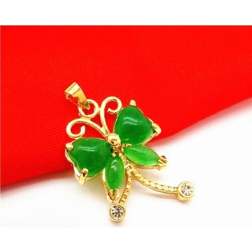 Butterfly Green Stone Pendant Chain Yellow Gold Filled Fashion Gilrs Pretty Gift
