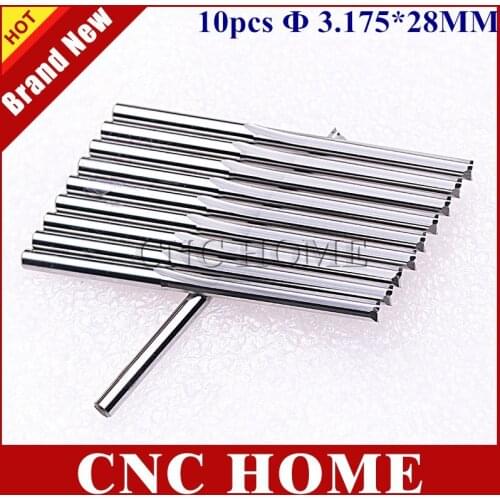 10pcs 3.175mm * 28mm Straight Slot Bit Wood Cutter CNC Solid Carbide Two Straight Flute Bits CNC Router Bits Cutter