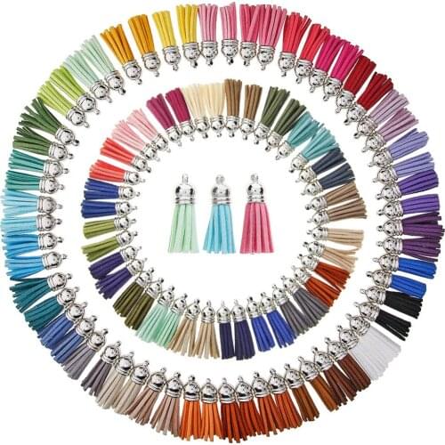 100/60 Pieces 50/30 Colors 40 mm Leather Tassel Pendants Faux Suede Tassel with Caps for Key Chain Straps DIY Accessories