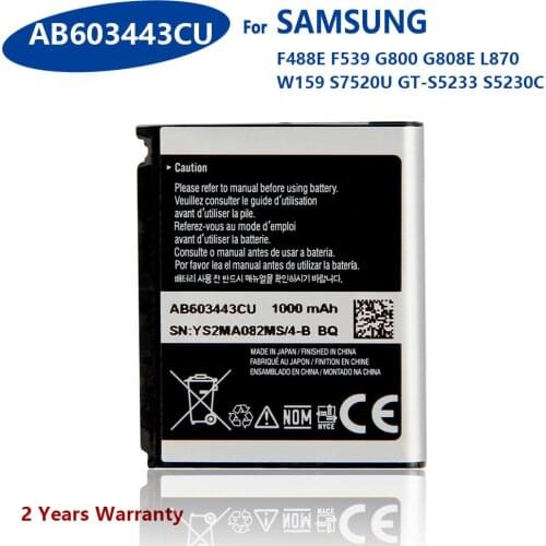 100% Genuine AB603443CU Battery For SAMSUNG GT-S5230C GT-S5233A GT-S5233C GT-S5233S SGH-S5230 SGH-S5230 1000mAh Phone Batteries