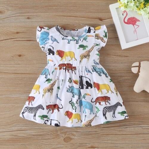 2020 New Summer Cotton Baby Girls Dress Childrens Clothing Kids Princess Dresses Casual Animal Printed Infant Baby Clothes 0-2Y