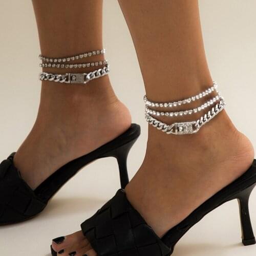 3pcs/set Trendy Crystal Anklet For Women Luxury Shiny Rhinestone Chain Ankle Bracelet Beach Charm Anklet Adjustable Jewelry Gift