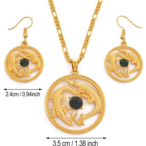 Anniyo Papua New Guinea K1 Coin Pendant Necklaces Earrings With Green Stone,PNG Ethnic Jewelry Gifts #006816B