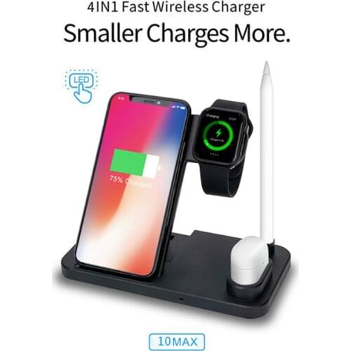 4 in 1 Wireless Charger For iPhone X XS XR 8 Fast Wireless Charging Dock Station For Apple Watch 4 3 2 / Apple Pencil / Airpods
