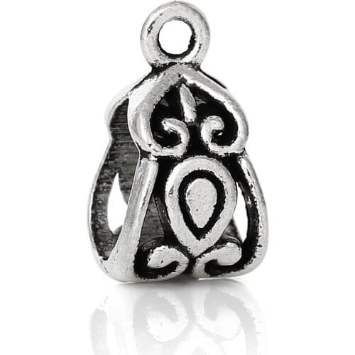 DoreenBeads 50 PCs dull silver color Bails Beads Fit European Charm Bracelets 14x8mm (B03788)