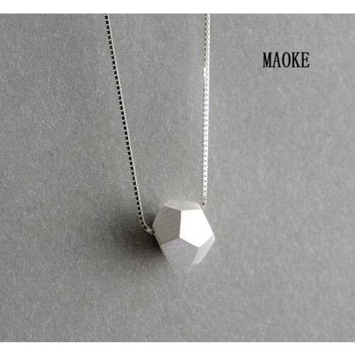 S925 Sterling SV Clavicle Chain Geometry Cut Polygon Brushed Pendant Necklace for Womens Fashion Gifts