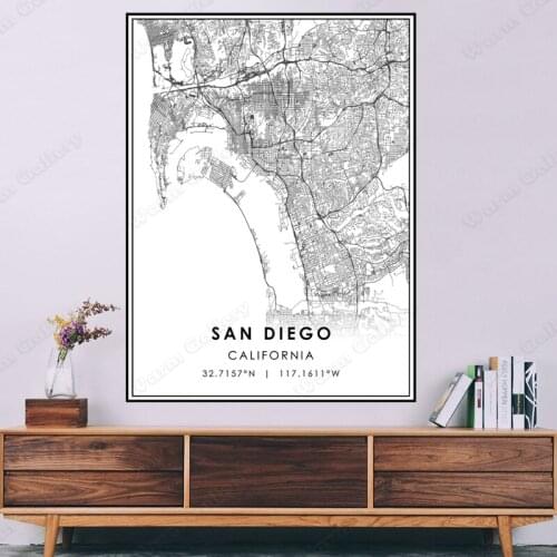 Black and White City Map The San Diego City Map Poster HD Print Wall Art Canvas Nordic Landscape Painting for Home Decor