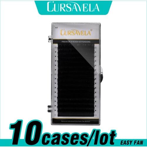 CURSAVELA 10 Case/lot Extension Lashes B/C/D Curl with 16 Line Natural 3D 5D Extension Lashes Easy Fan Automatic Premade Lashes