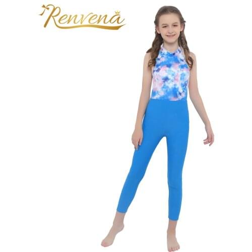 Kids Girls One-piece Sport Jumpsuit Halter Neck Sleeveless Open Back High Waist Pants Jogging Running Gym Jumpsuits Bodysuit