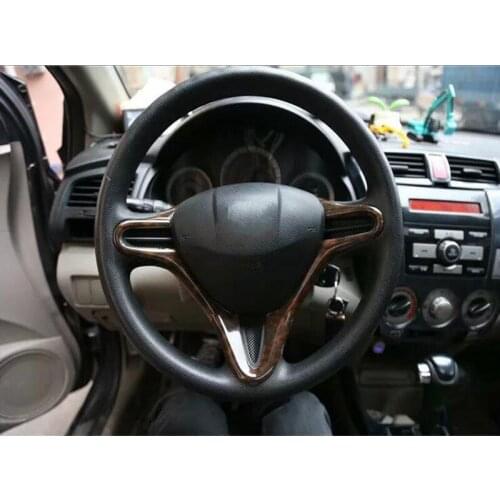For Honda City 2008-2012 1PC ABS Chrome Car Interior Steering Wheel Cover Trims Stickers Accessories Car Styling Moldings