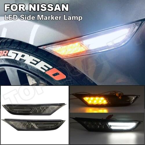For Nissan GTR R35 07-18 Driving DRL Lamp Daytime Running Light Smoke Tinted Bright Amber LED Side Marker Light Turn Signal Lamp