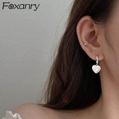 Foxanry Prevent Allergy 925 Sterling Silver Drop Earrings Accessories New Tredny Unique Matte Texture LOVE Heart Party Jewelry