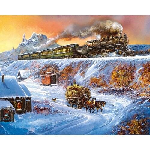 Gatyztory Frame Snow Train DIY Painting By Numbers Handpainted Oil Painting Canvas Colouring Home Wall Decor 60x75cm
