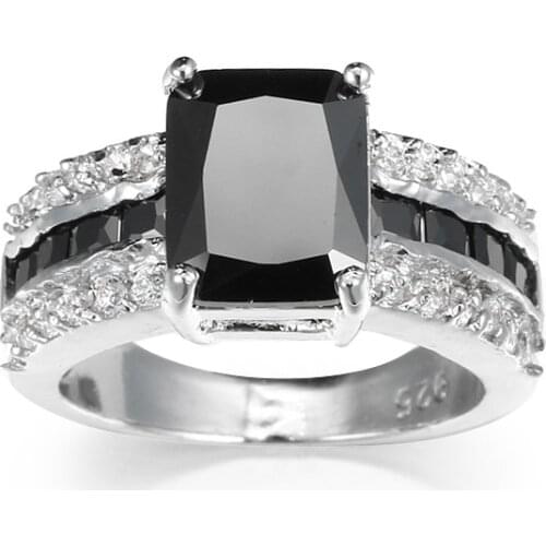 New Fashion high Quality women Man Jewelry Fashion 925 sterling silver Black stone and C Zircon Finger Ring Christmas gift