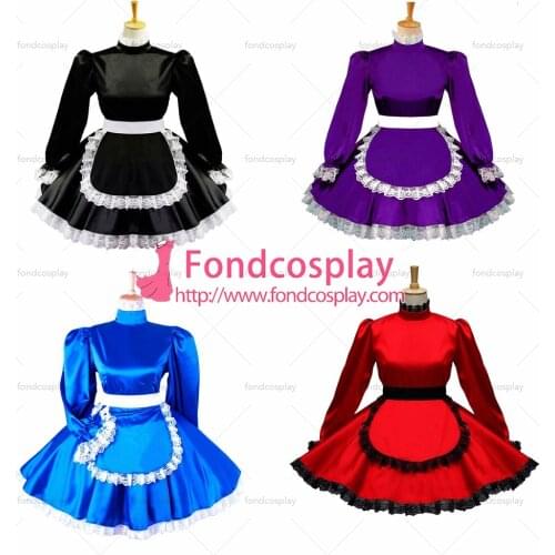 Sexy Sissy Maid Black Satin Dress Lockable Uniform Cosplay Costume Custom-made[G579]