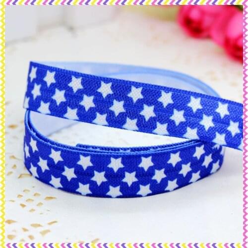 DHK 5/8'' 5yards Fold Over Elastic FOE stars printed headband headwear hair band diy decoration OEM Wholesale C381