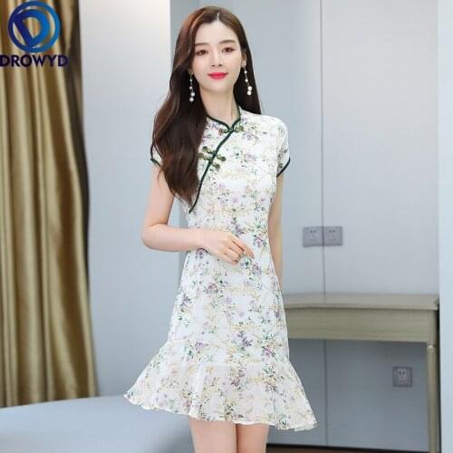 Summer Fashion Short Sleeve Dress Vintage A-line Dress Women Beach Chiffon Mini Dresses Ladies Flare Printed Party Sexy Dresses