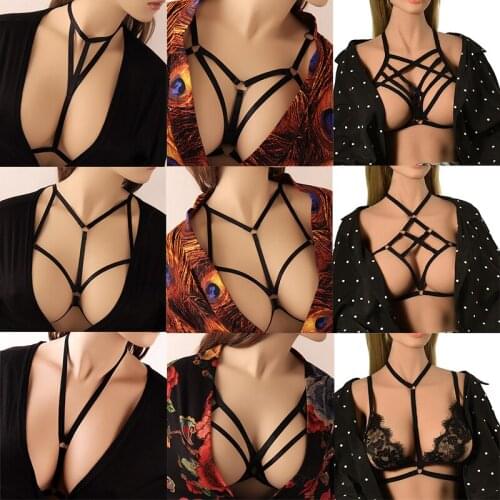 Hot Stocking Black Sexy Outfit Woman Erotic On The Body Sexy Harness Belt Bra Chest Bondage Lingerie Cage Bra Gothic Garter Belt