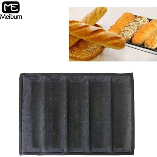 Meibum 5 Cavity Black Porous Silicone Mold Hotdog Baguette Mould Long Loaf Eclair Bread Modle Non Stick Bakeware baking tools