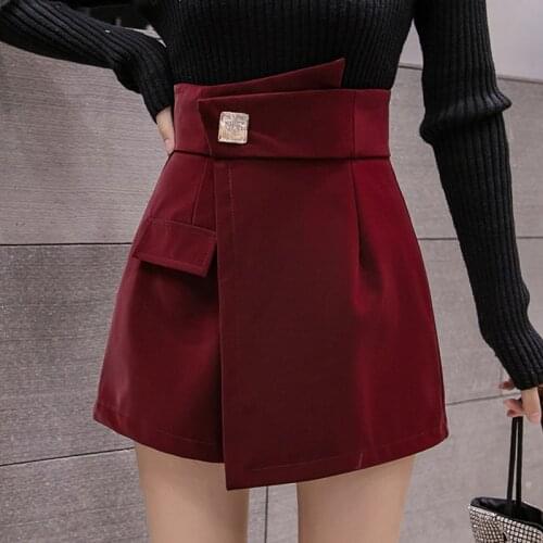 2020 Fashion Spring Autumn shorts skirt Women Streetwear Irregular High Waist Wide Leg Wine Red Shorts Office Work Booty Shorts