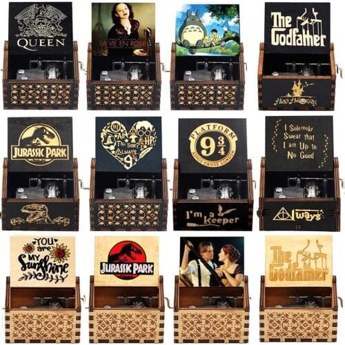 Antique Wooden Carved Hand Crank Music Box Jurassic Park Theme Music Box Queen Birthday Christmas Gift Music Room Hotel Decor