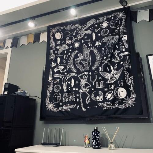 Dark Punk Tapestry Wall Hanging Bohemian Beach Mat Polyester Blanket Yoga Mat Home Bedroom Art Carpet