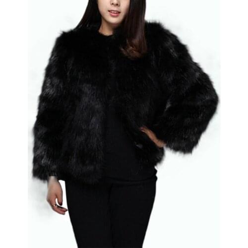 Newest Womens Elegant Three Quarter Sleeve Short Faux Fur Coat Winter Warm Fur Jacket Outerwear