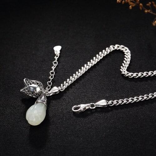 New S925 pure silver hetian jade white jade inlay magnolia contracted bracelet wholesale high-grade joker woman model