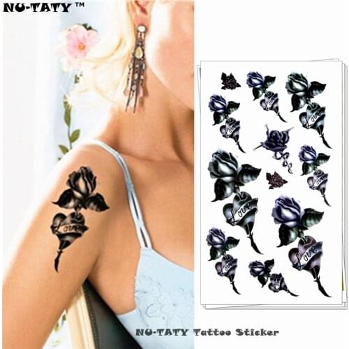 Nu-TATY Black Rose Love Hearts Temporary Tattoo Body Art Arm Flash Tattoo Stickers 17*10cm Waterproof Fake Henna Painless Tatoo