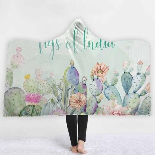 Lannidaa Tropical Cactus Blanket Winter Warm Adults Kids Hooded Blanket Wearable Wrapped Fleece Blankets For Travel Picnic Beds