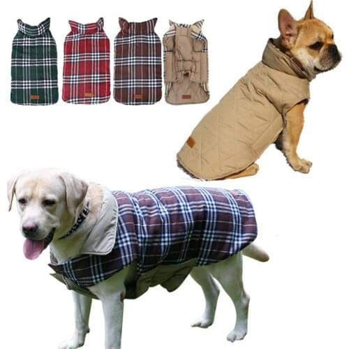 Pet Clothes Plaid Dog Jackets Waterproof Golden Retriever Dog Clothes Autumn/winter Two-side Uesd
